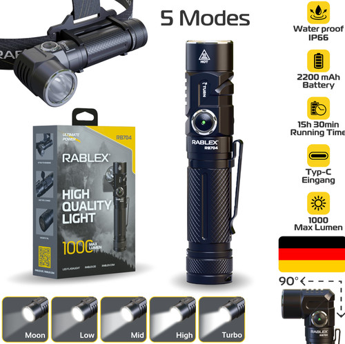 Rablex led stirnlampe 2in1 - stirnlampe,